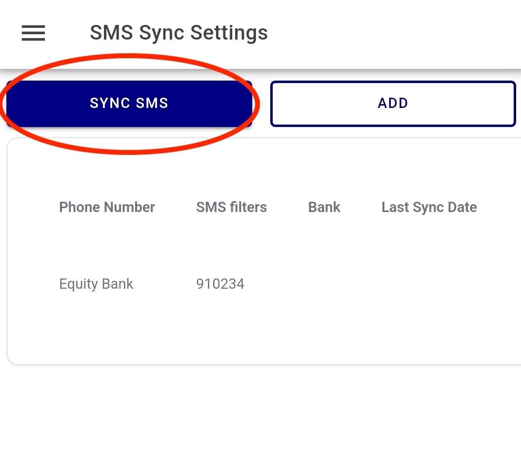 Sync SMS screen